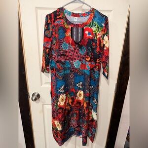 Dai Yuan Li Colorful Floral Patterned Dress NWT